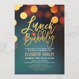 Invitación Luces verde azuladas de Bokeh de oro Lunch Bubbly