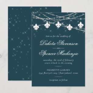 Invitación Luces Verde azuladas de Fleur de Lis Moody Dark