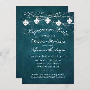 Invitación Luces Verde azuladas de Fleur de Lis   Moody Engag