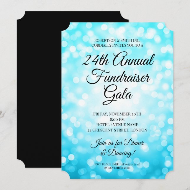 Invitación Luces Verde azuladas formales de Fiestas de recaud (Anverso / Reverso)