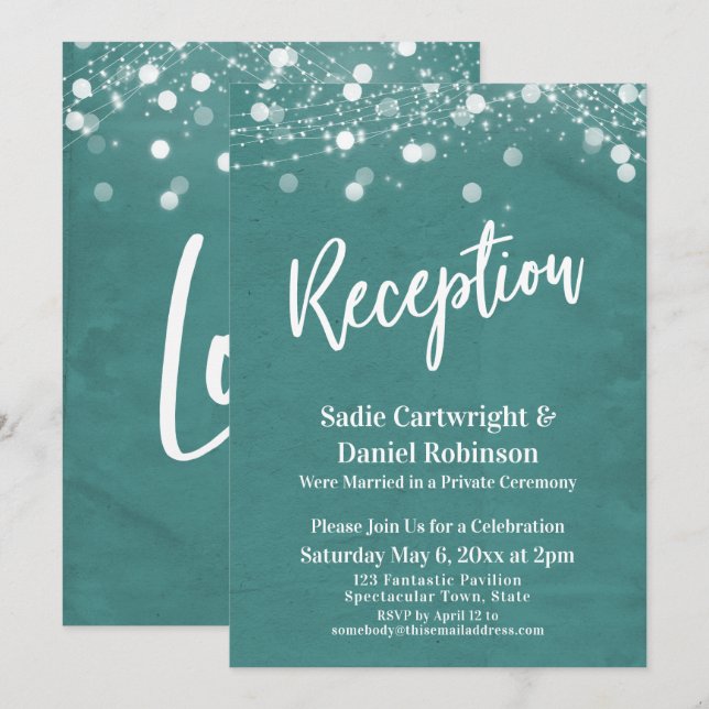 Invitación Luces Verde azuladas sólo en recepción de bodas te (Anverso / Reverso)
