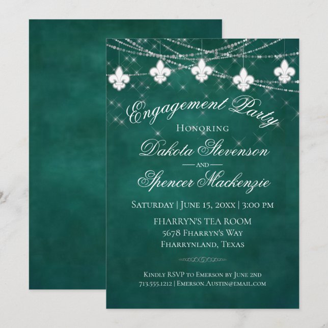Invitación Luces verdes de Fleur de Lis | Partido de compromi (Anverso / Reverso)