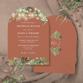 Invitación Luces verdes Monograma Terracotta Boda