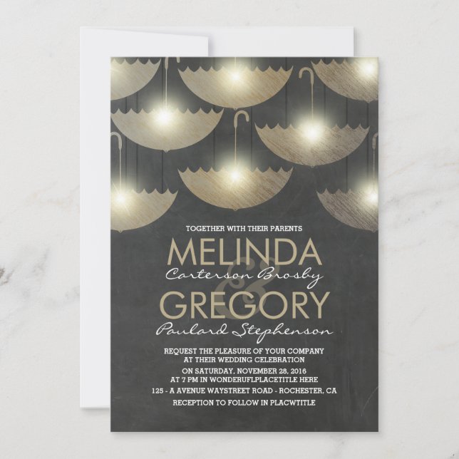 Invitación Luces y Boda del tablero de paraguas (Anverso)