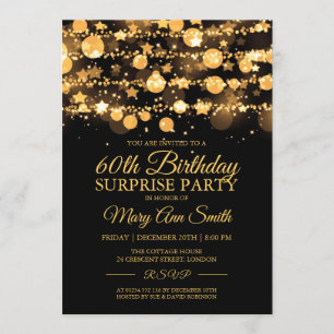 Invitación Luces y Estrellas de oro de cumpleaños sorpresa