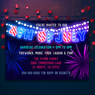 Invitación Luces y fuegos artificiales 4 de julio invitacione
