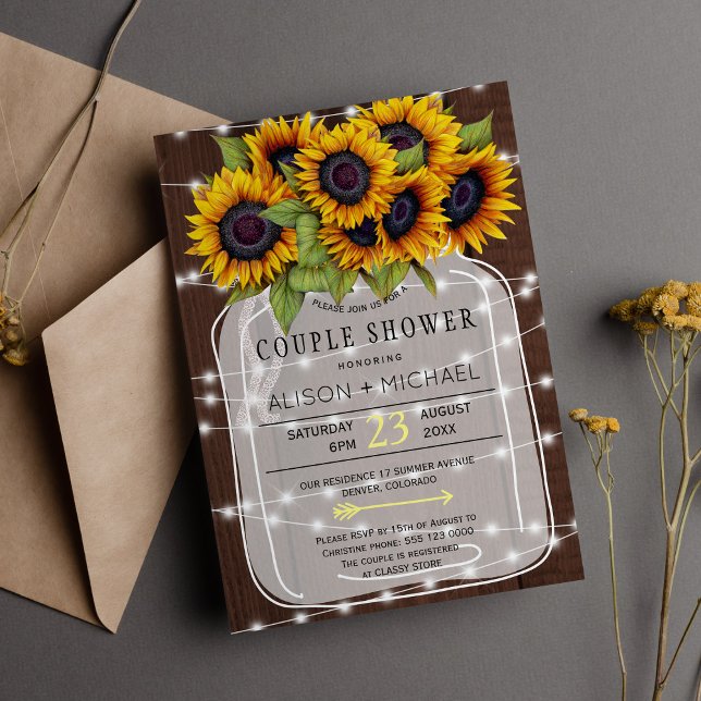 Invitación Luces y girasoles ducha rústica de pareja (Subido por el creador)