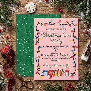 Invitación Luces y regalos de Nochebuena en rosa Fiesta navid