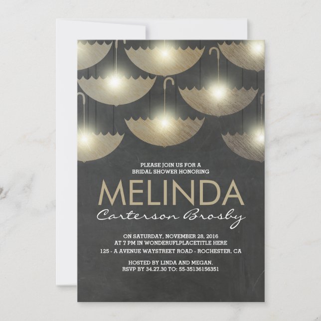 Invitación Luces y sombrillas Chalkboard Ducha de novias (Anverso)