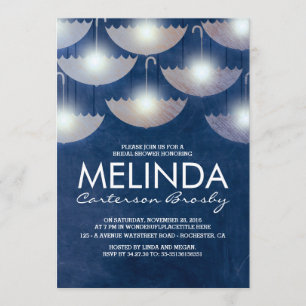 Invitación Luces y sombrillas de ducha azul de novia de la ma
