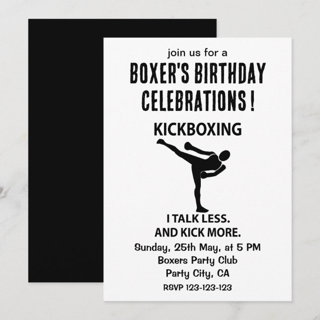 Invitación Luchador de Kickboxing Boxeador Cumpleaños Kickbox (Anverso / Reverso)