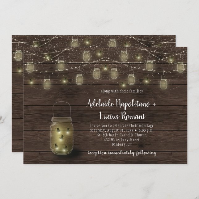 Invitación Luciérnagas Boda de Mason Jars String Lights (Anverso / Reverso)