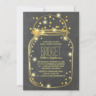 Invitación Luciérnagas de confeti de oro ducha de novia Mason