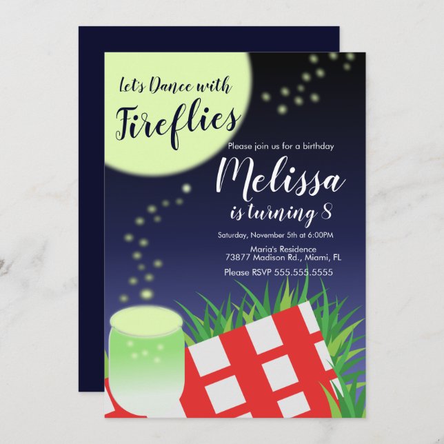 Invitación Luciérnagas iluminan camping al aire libre picnic (Anverso / Reverso)