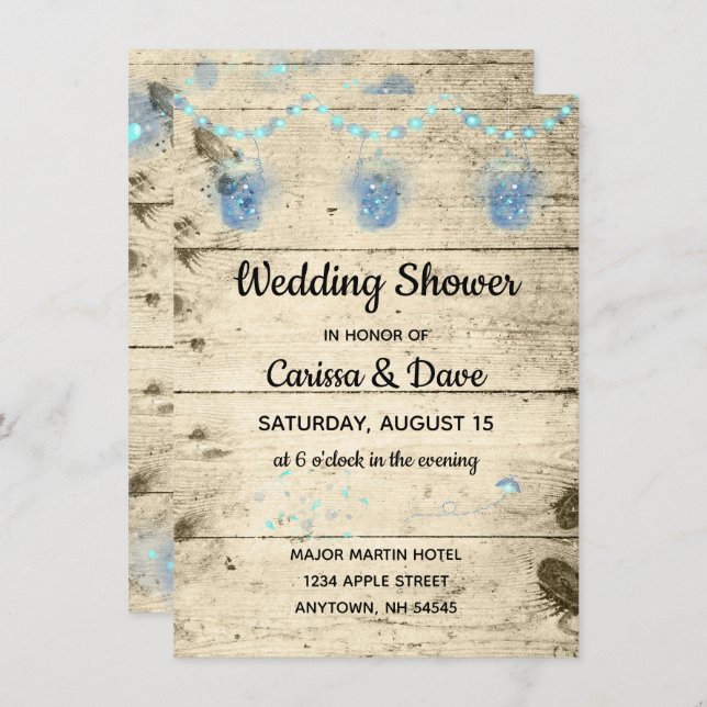 Invitación Luciérnagas invitan a una boda rústica (Anverso / Reverso)