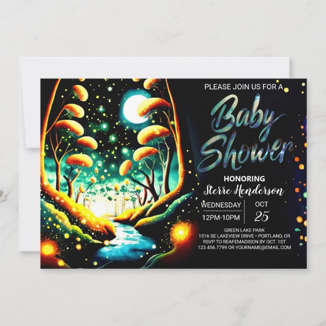 Invitación Luciérnagas Magia Woodland Journey Baby Shower (Anverso)