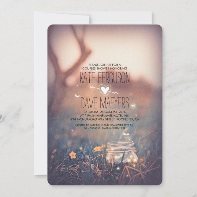 Invitación Luciérnagas Mason Jar Rustic Garden Couples Ducha (Anverso)