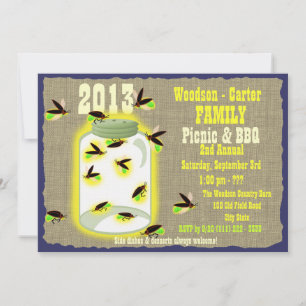 Invitación Luciérnagas reunidas en familia Jar