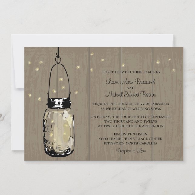 Invitación Luciérnagas rusas de madera mason jar (Anverso)