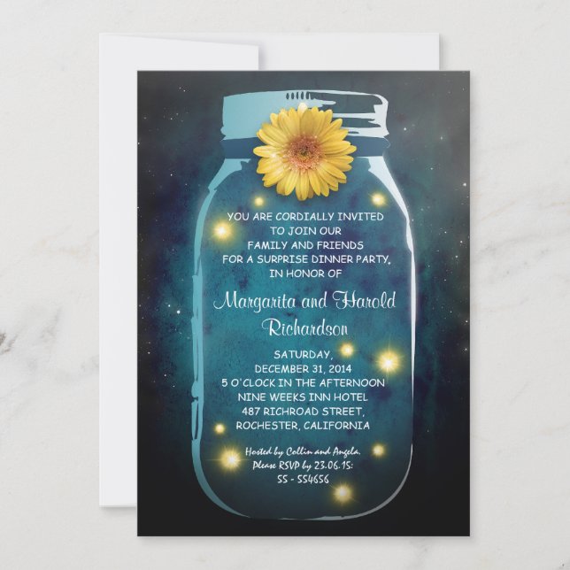 Invitación Luciérnagas y aniversario musical de Mason Jar (Anverso)