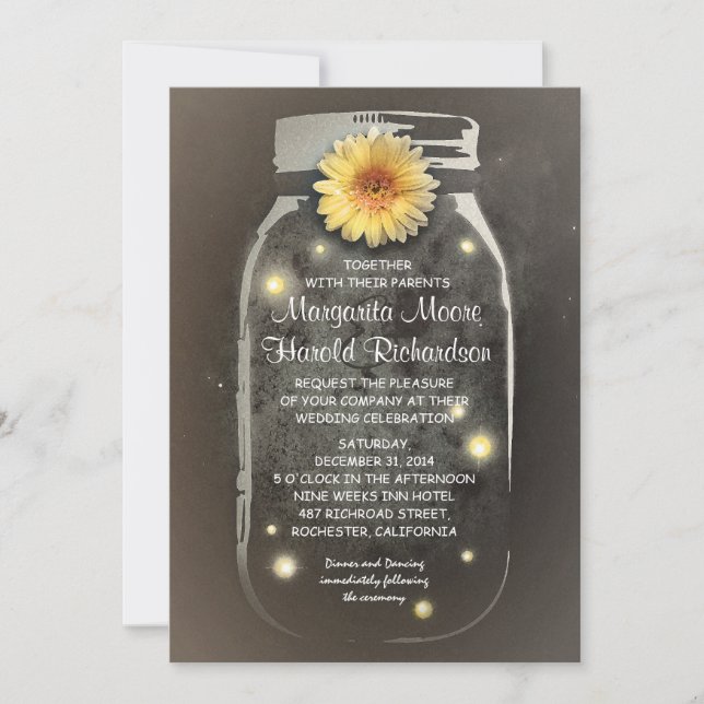 Invitación Luciérnagas y Boda caprichoso Mason Jar (Anverso)