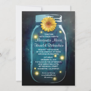 Invitación Luciérnagas y Boda sinusal de Blue Mason Jar