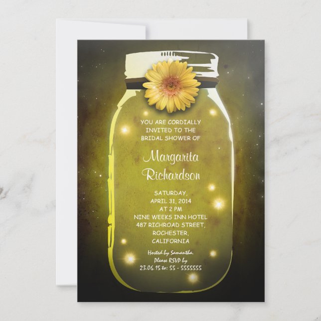 Invitación Luciérnagas y duchas de novia mason Jar Whimsical (Anverso)