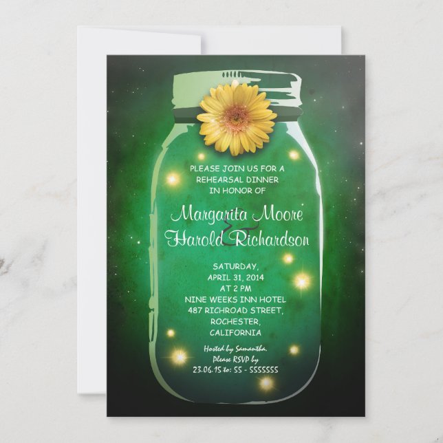 Invitación Luciérnagas y mason Jar Ensayo sinusal cena (Anverso)