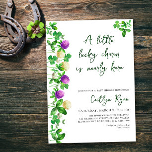 Invitación Lucky Charm Shamrock and Clover Baby Shower