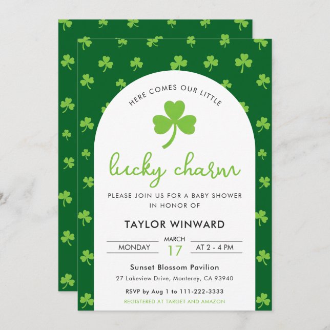 Invitación Lucky Charm St Patrick’s Day Baby Shower (Anverso / Reverso)