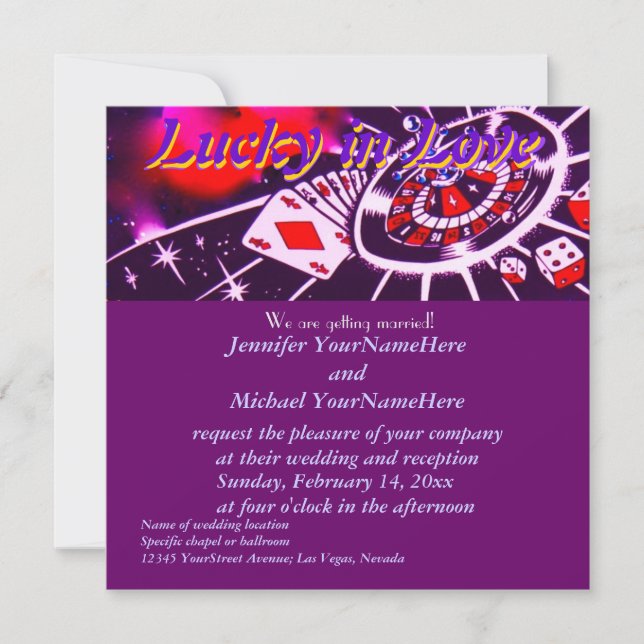 Invitación Lucky en el tema del Casino Love Purple (Anverso)
