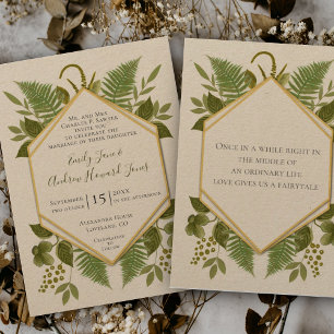 Invitación Lucky In Love 4 Leaf Clover Fern Boda Geométrico