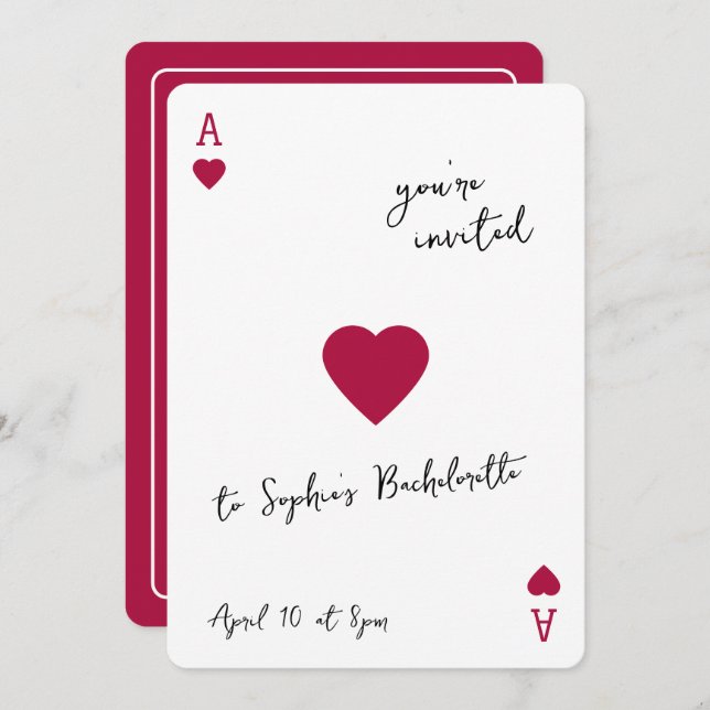 Invitación Lucky In Love Bachelorette Ace Of Hearts (Anverso / Reverso)