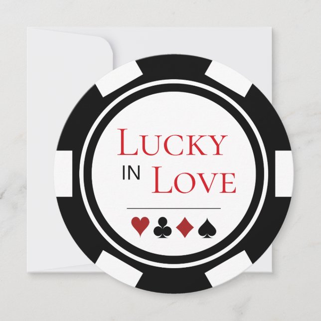 Invitación Lucky In Love Black White Poker Chip Vegas Boda (Anverso)