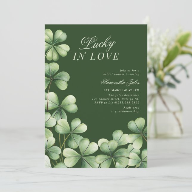 Invitación Lucky in Love Bridal Shower Green Shamrock  (Anverso de pie)