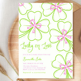 Invitación Lucky in Love Bridal Shower Pink Green Shamrock 