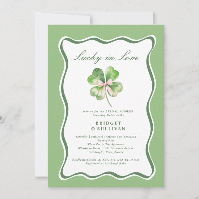 Invitación Lucky in Love Bridal Shower  Shamrock Invitation (Anverso)