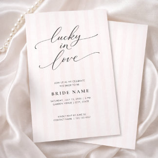 Invitación Lucky in Love Elegant Pink Stripe Bridal Shower