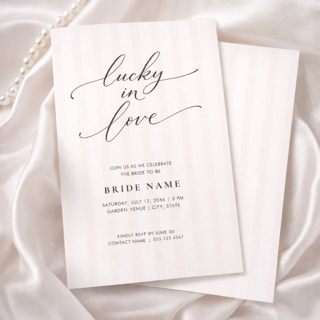 Invitación Lucky in Love Elegant Pink Stripe Bridal Shower (Subido por el creador)