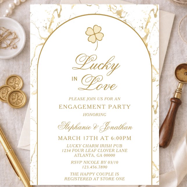 Invitación Lucky in Love Gold Shamrock Engagement Party (Subido por el creador)