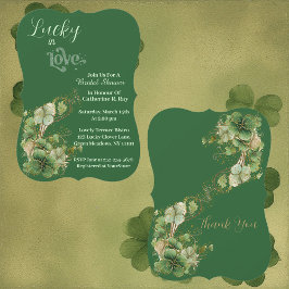 Invitación  Lucky in Love Golden Green Shamrock Bridal Shower