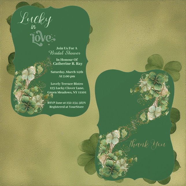 Invitación  Lucky in Love Golden Green Shamrock Bridal Shower (Lucky in Love Golden Green Shamrock Bridal Shower Invitation)