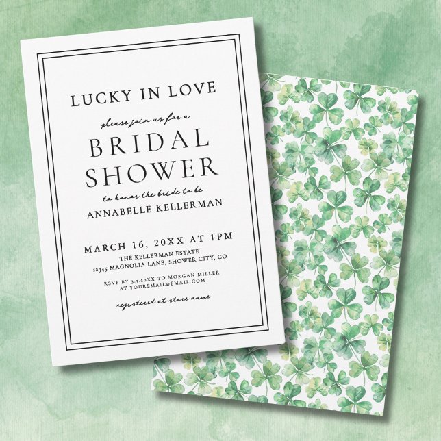 Invitación Lucky In Love Green Shamrock Clover Bridal Shower (Lucky In Love Green Shamrock Clover Bridal Shower Invitation)