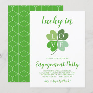 Invitación Lucky In Love Heart Shamrock Engagement Party