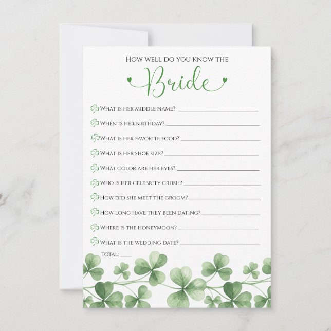 Invitación Lucky in Love How Well Do You Know the Bride Game (Anverso)