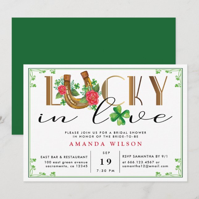 Invitación Lucky In Love Irish Bridal Shower (Anverso / Reverso)