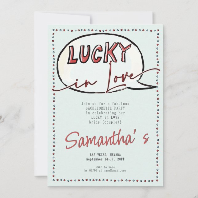 Invitación Lucky In Love Las Vegas Casino Modern Bachelorette (Anverso)