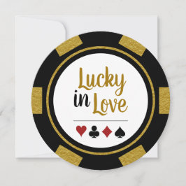 Invitación Lucky In Love Poker Chip Black Gold Boda