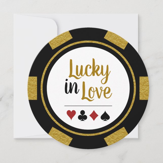 Invitación Lucky In Love Poker Chip Black Gold Boda (Anverso)