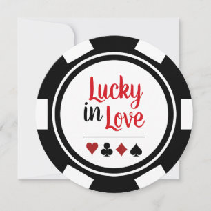 Invitación Lucky In Love Poker Chip Black White Boda